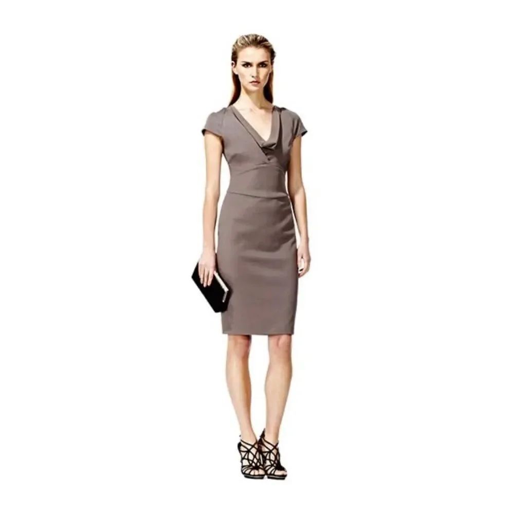 Reiss Taupe Carlie Drape Front Sheath Dress size 8 excellent condition